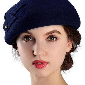 Women Wool Felt Bowknot Beret Autumn Winter Artist Hat Designer Fashion